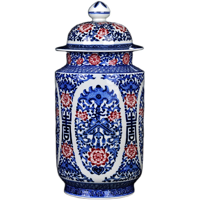Hand painted vintage blue and white enamel red ceramic vase for home Jahrriesnge porcelain of cna1383