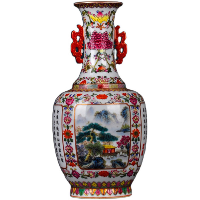 Hand painted binaural pastel Landscape ceramic vases and ornaments Jahrriesnge porcelain of cna1386