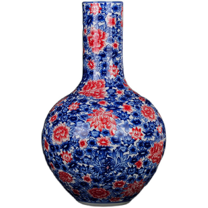 Vintage qing dynasty qian long blue and white glazed red ceramics vase Jahrriesnge porcelain of cna1388