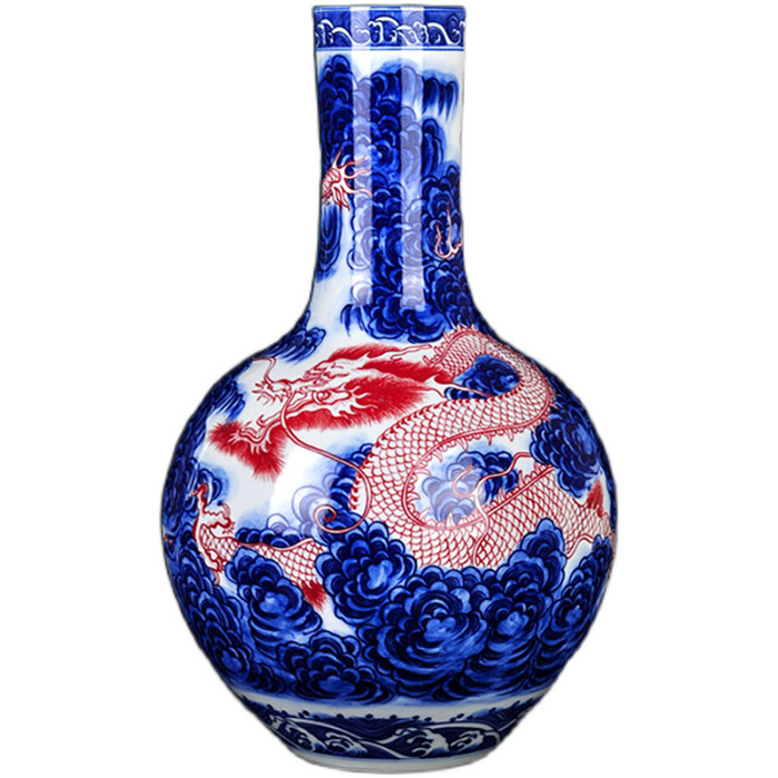 Vintage blue and white glaze red ceramic vase with cloud and dragon Jahrriesnge porcelain of cna1391