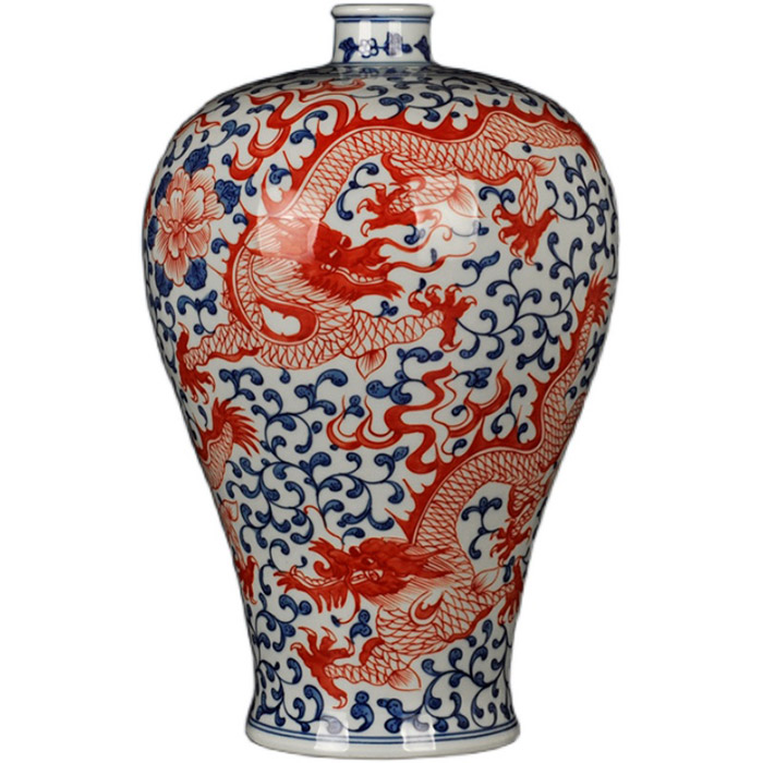 Hand painted vintage blue and white glaze red dragon ceramic vase Jahrriesnge porcelain of cna1392
