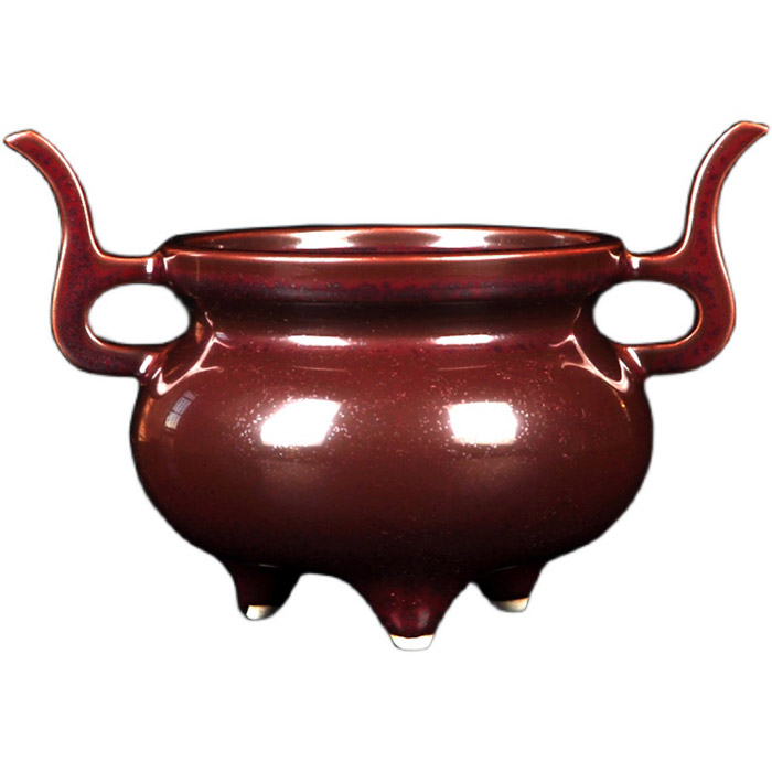 Jingdezhen handmade three-legged burgendy red aromatherapy stove Jahrriesnge porcelain of cna1396