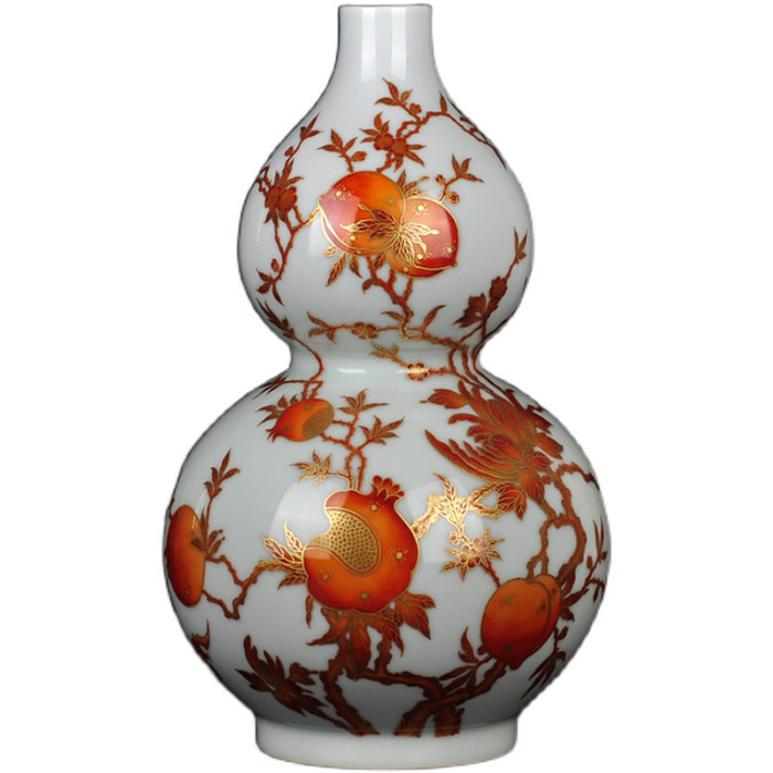 Chinese hand painted gold color gourd shape ceramic vase and onament Jahrriesnge porcelain of cna1400