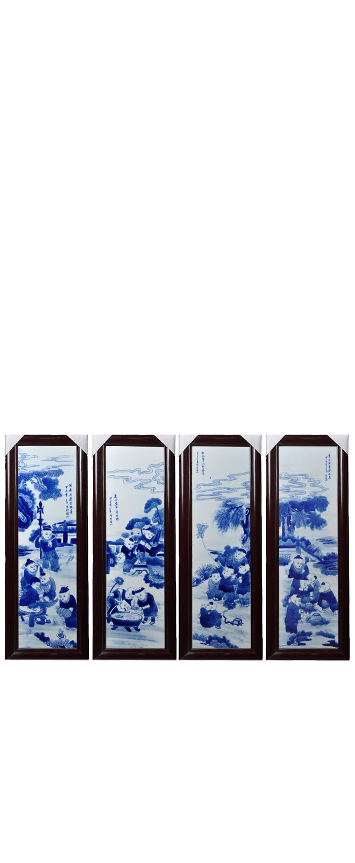 Hand painted blue and white five boys painting ceramic wall plates Jahrriesnge porcelain painting of cna1407