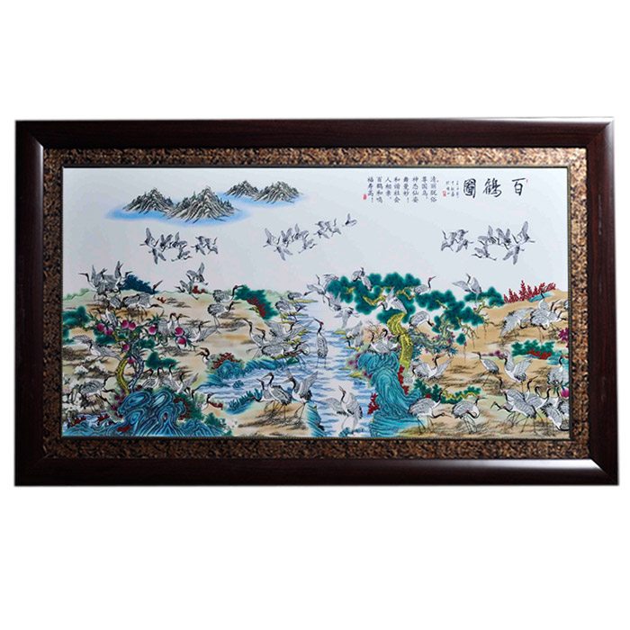 Chinese decorative hundred cranes painting ceramic wall hanging plates Jahrriesnge porcelain painting of cna1420