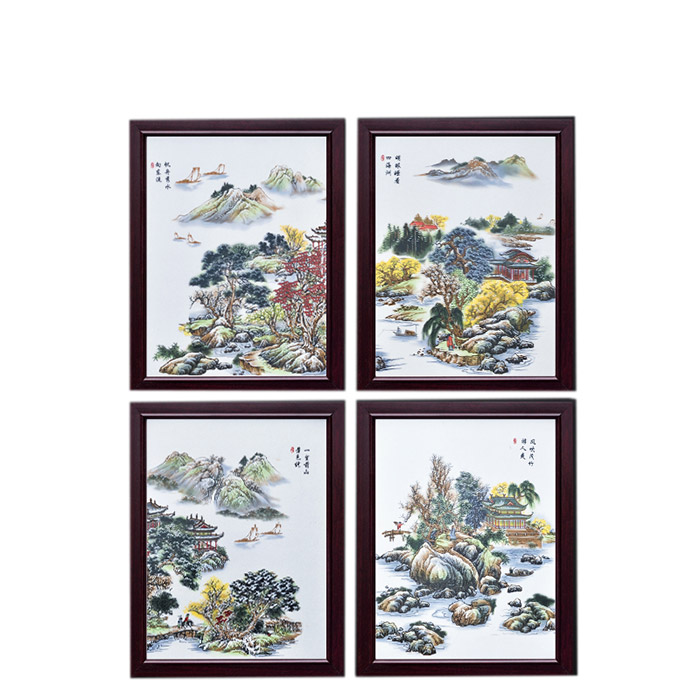 Rectangle pastel landscape ceramic wall hanging plates for living room Jahrriesnge porcelain painting of cna1453