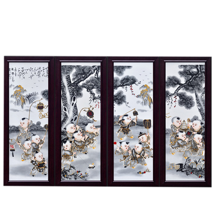 Rectangle boys in spring ceramic wall hanging plates living room Jahrriesnge porcelain painting of cna1458