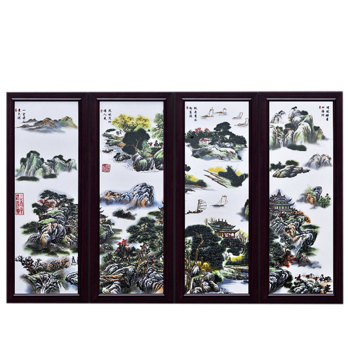 Rectangle pastel landscape ceramic wall hanging plates for living room Jahrriesnge porcelain painting of cna1463