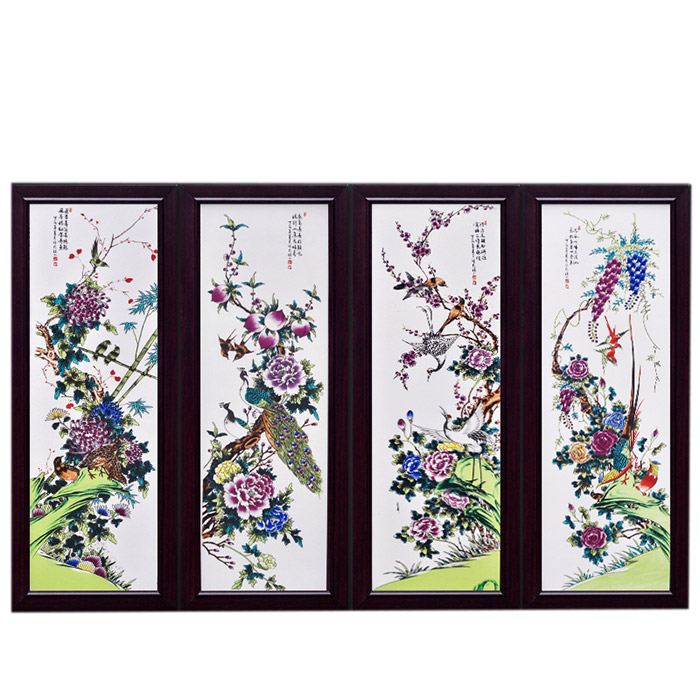 Rectangle pastel birds and flowers ceramic wall hanging plates home Jahrriesnge porcelain painting of cna1464