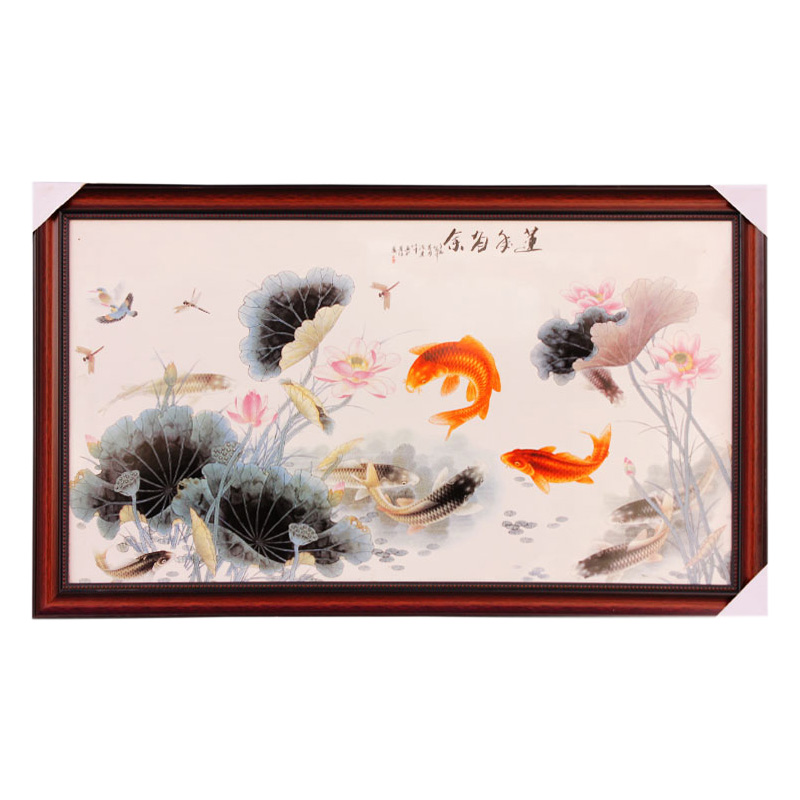 Lotus and fish framed mural wall decoration porcelain plate painting Jahrriesnge porcelain painting of cna1494