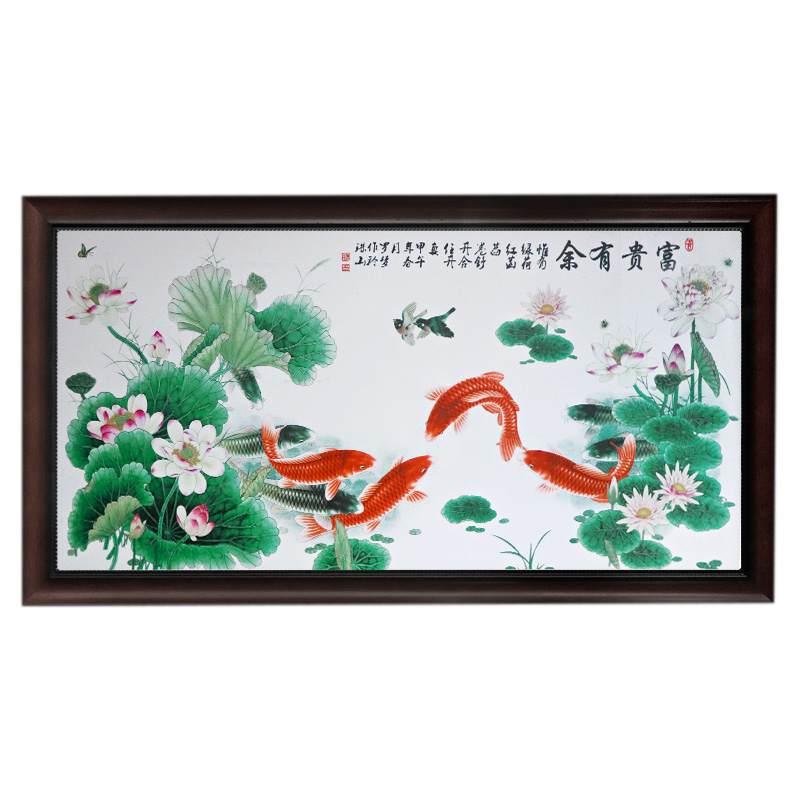 Lotus and fish dining room sofa background wall ceramic painting Jahrriesnge porcelain painting of cna1508