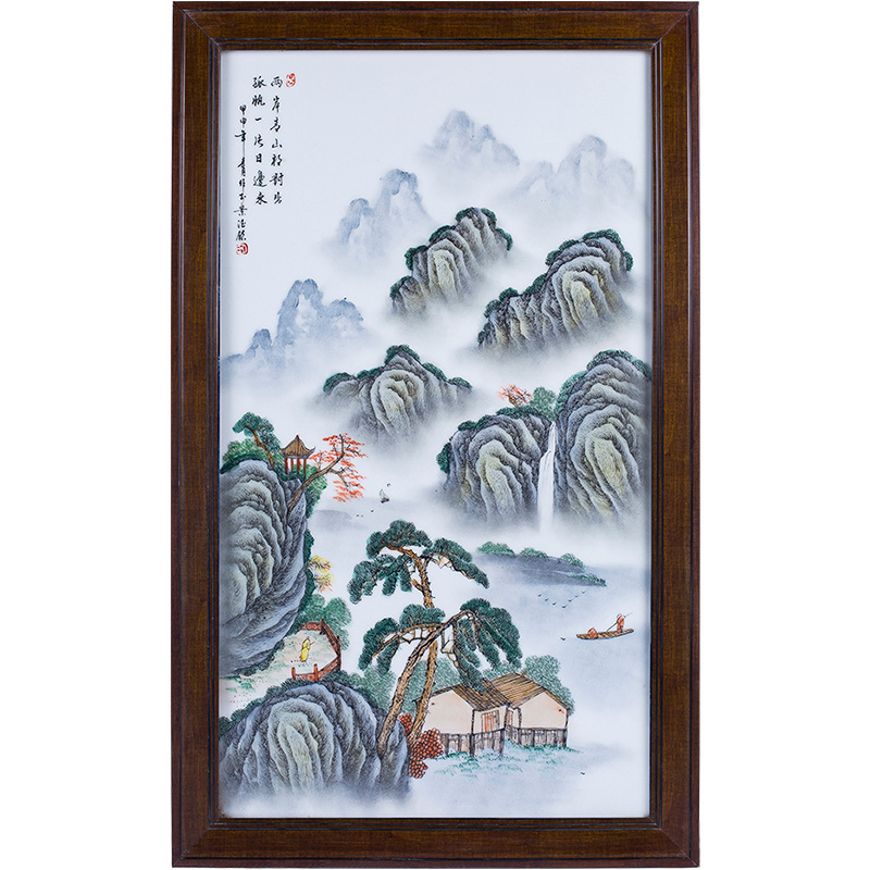 Pastel landscape painting porcelain hanging plate painting living room Jahrriesnge porcelain painting of cna1525