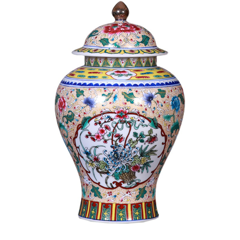 Jingdezhen ceramic enamel storage jar with lid home decoration Jahrriesnge porcelain of cna1556
