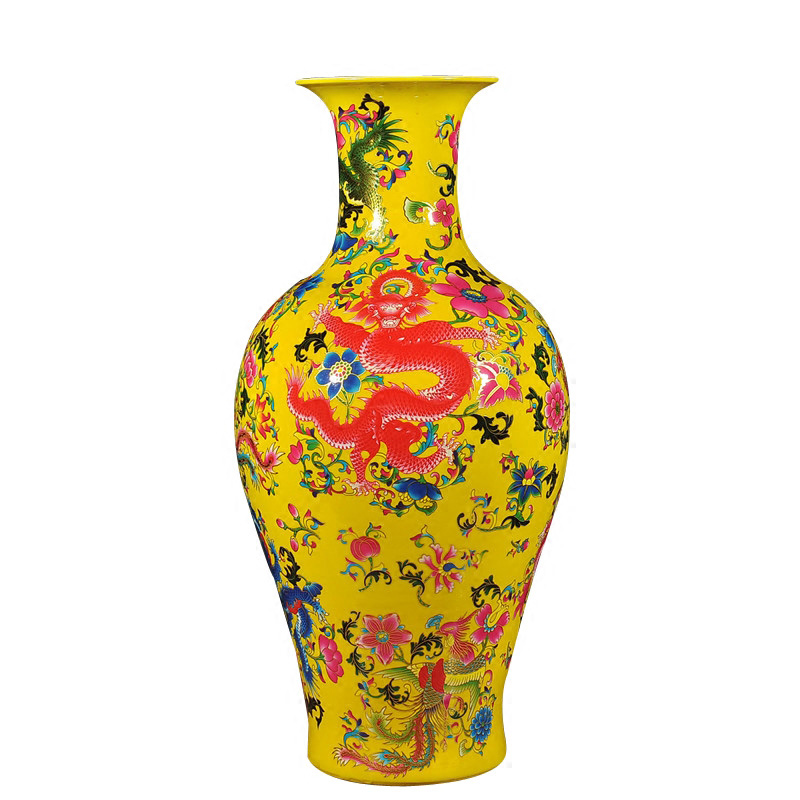 Jingdezhen yellow ceramic flower vase home decoration living room Jahrriesnge porcelain of cna1557