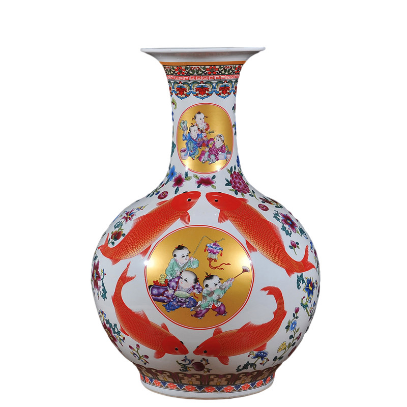 Jingdezhen floor red carp ceramic flower vase ornaments hotel lobby Jahrriesnge porcelain of cna1561