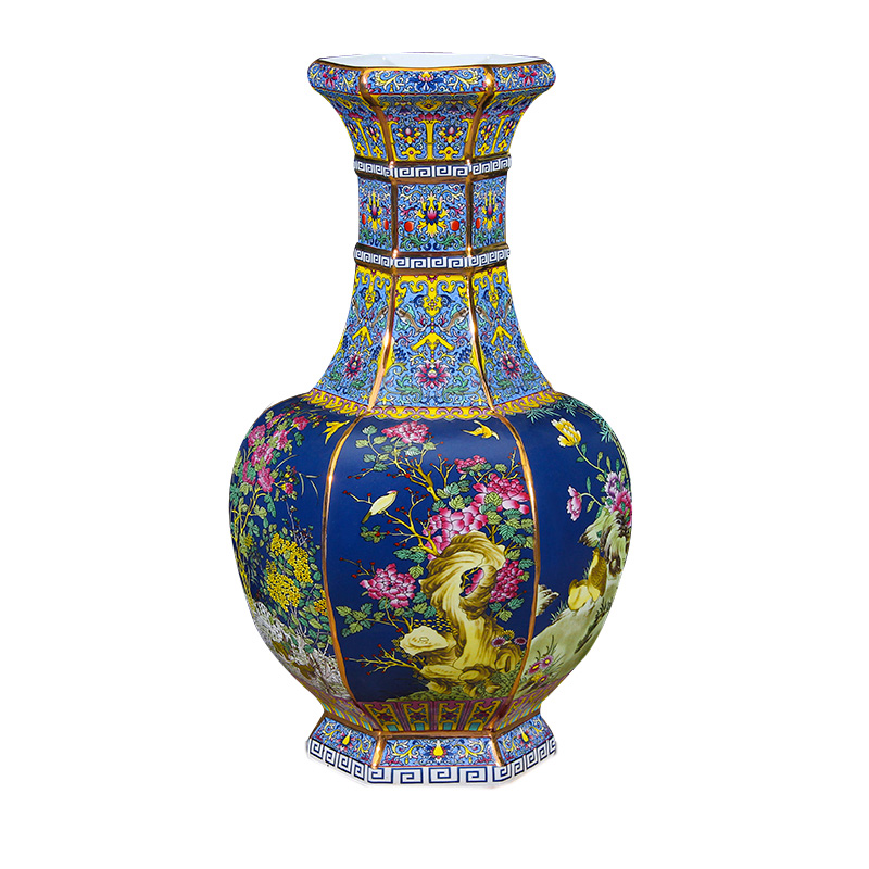 Jingdezhen vintage handmade hexagonal large floor ceramic flower vase Jahrriesnge porcelain of cna1563