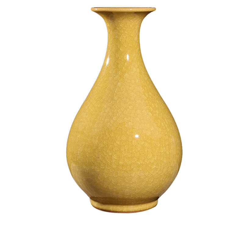 Jingdezhen official kiln cracked glaze yellow ceramic flower vase home Jahrriesnge porcelain of cna1564