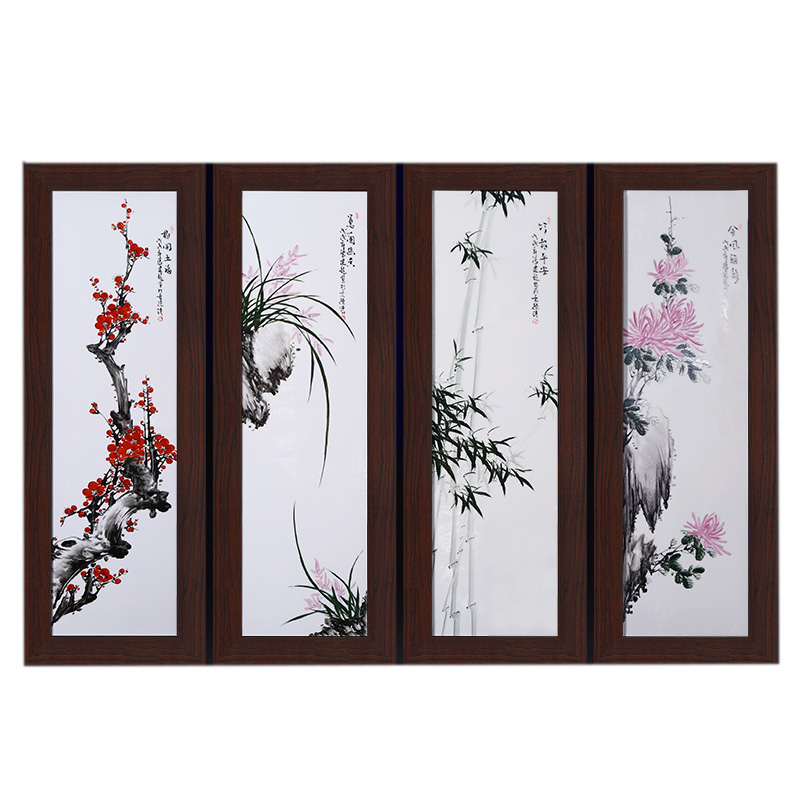 Pastel plum orchid bamboo chrysanthemum ceramic hanging painting china Jahrriesnge porcelain painting of cna1568