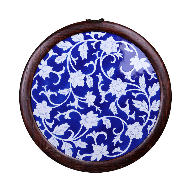 Blue and white tangle lotus porcelain plate painting mural living room Jahrriesnge porcelain painting of cna1580