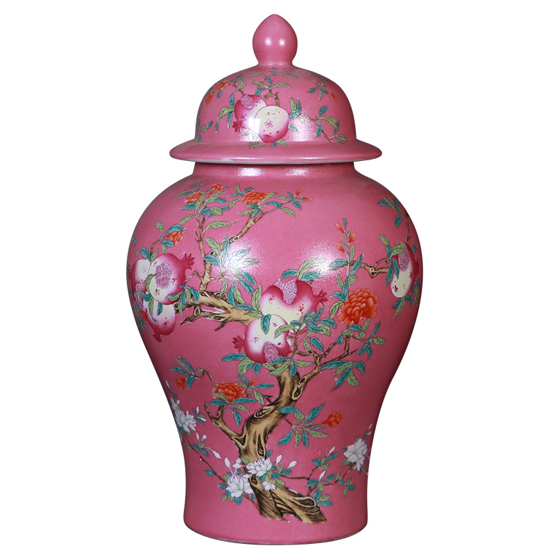 Jingdezhen large pink pastelceramic flower vase lid storage jar home Jahrriesnge porcelain of cna1662
