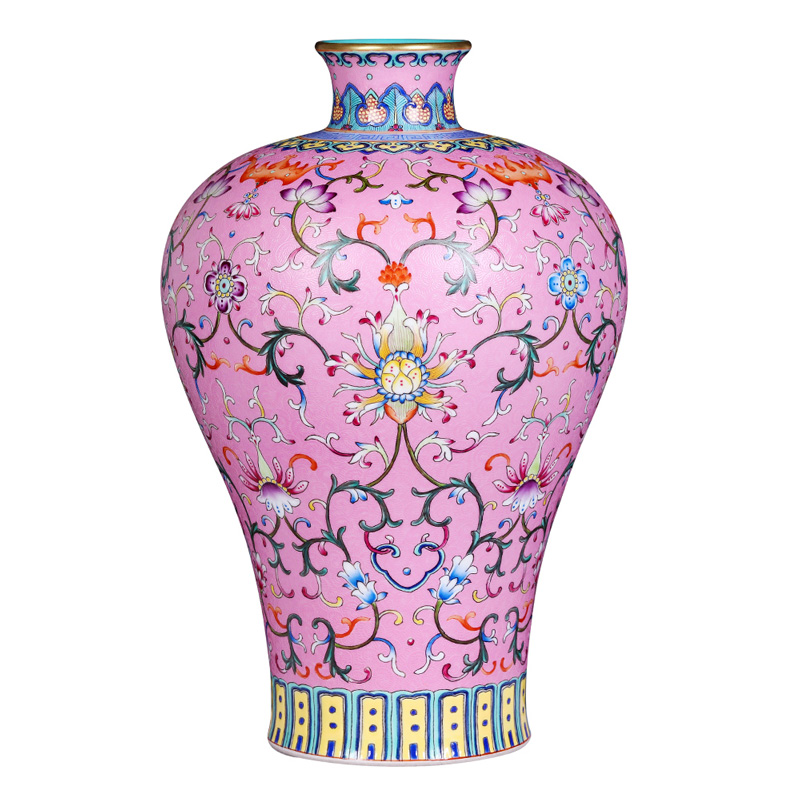 Jingdezhen vintage Qing Qianlong pastel pink flower vase pot ornament Jahrriesnge porcelain of cna1675