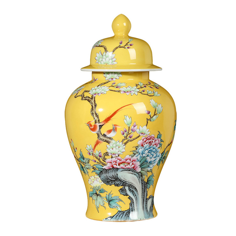 Jingdezhen yellow pastel ceramic jar with lid storage jar home kitchen Jahrriesnge porcelain of cna1682