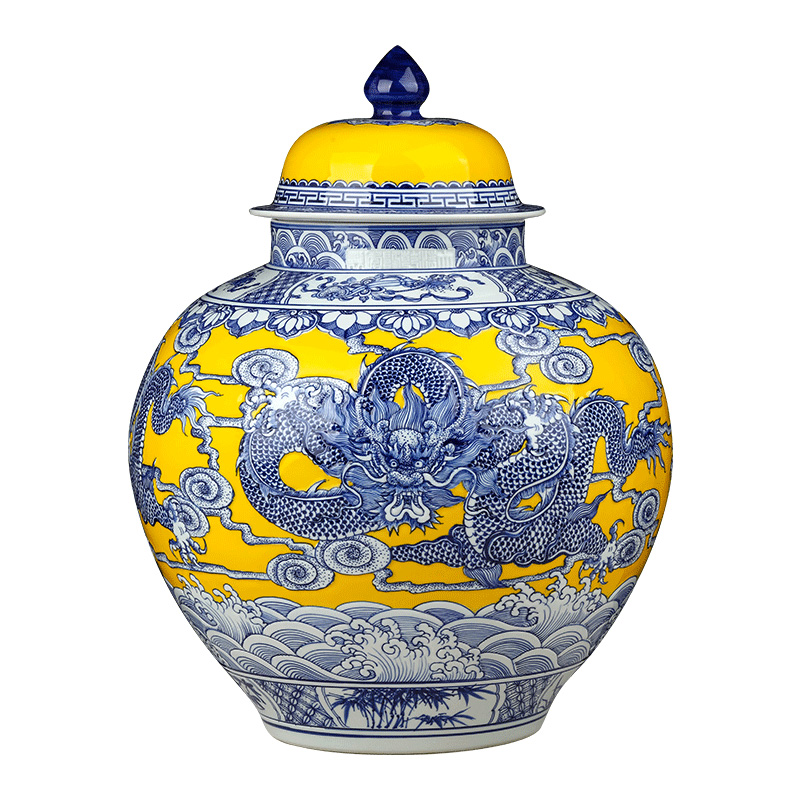 Jingdezhen vintage carving dragon yellow ceramic storage jar home Jahrriesnge porcelain of cna1683