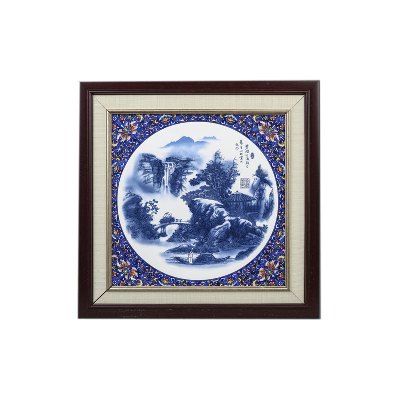 Blue and white landscape porcelain plate painting living room office Jahrriesnge porcelain painting of cna1740